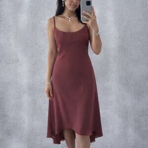 Vintage Y2K Adrianna Papell Burgundy High Low Deep Cut Back Slip Dress Size 8